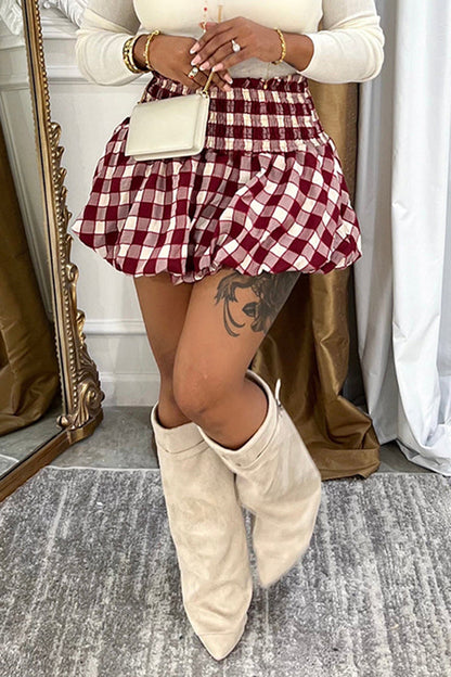 Chic Plaid Bubble Short Skirt