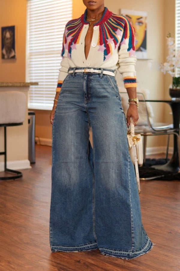 Stylish Washed High Waist Wide Leg Jeans