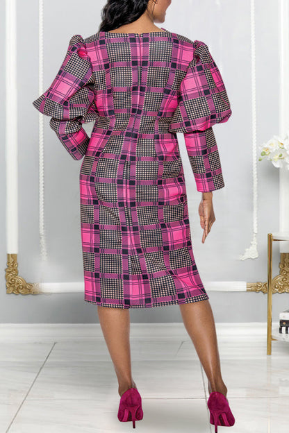 Chic Gigot Sleeve Bow Plaid Dress