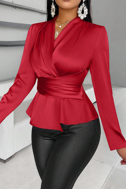 Stylish Solid Surplice Neck Top