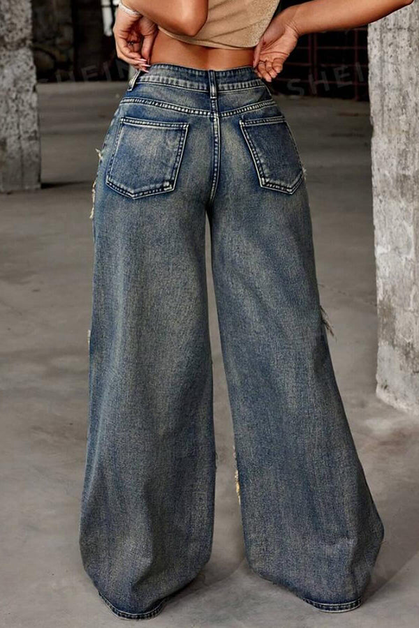 Stylish High Waist Raw Trim Jeans