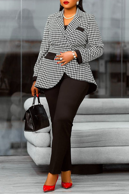 Stilig Houndstooth Lapel Collar Coat