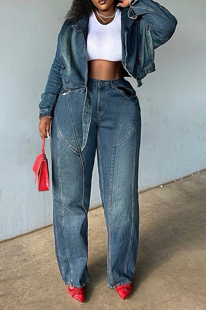 Stylish Bleach Wash High Waist Jeans