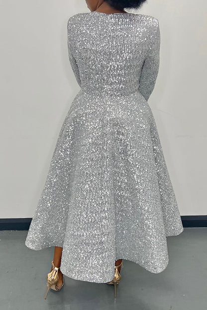 Elegant Round Neck Sequin Dress