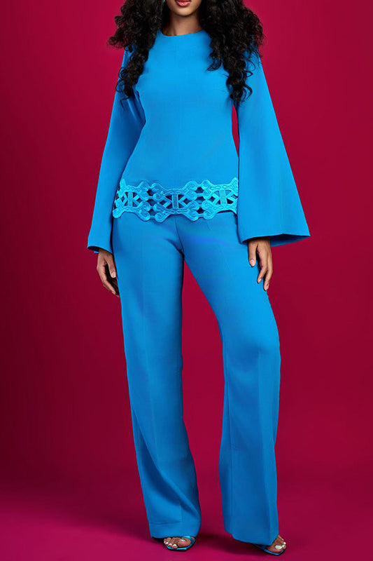 Stylish Trumpet Sleeve Top & Pants Set