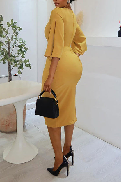 Elegant Solid Square Neck Midi Dress