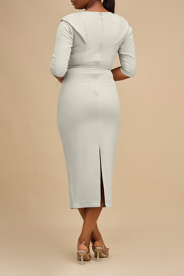 Chic Solid Back Zipper Pencil Midi Dress