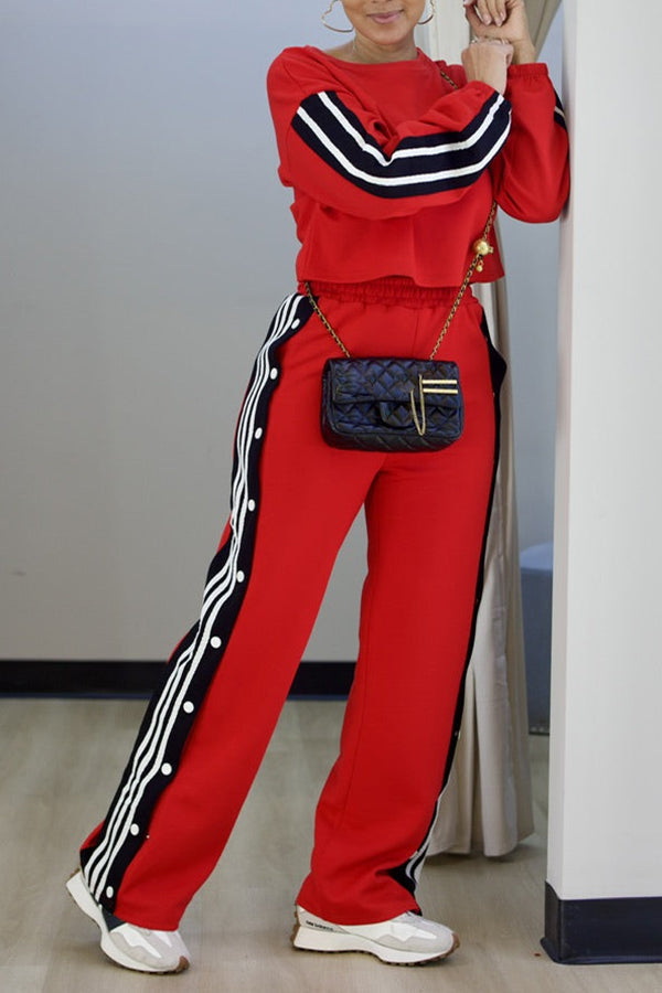 Casual Stripe Pullover Top & Pants Set