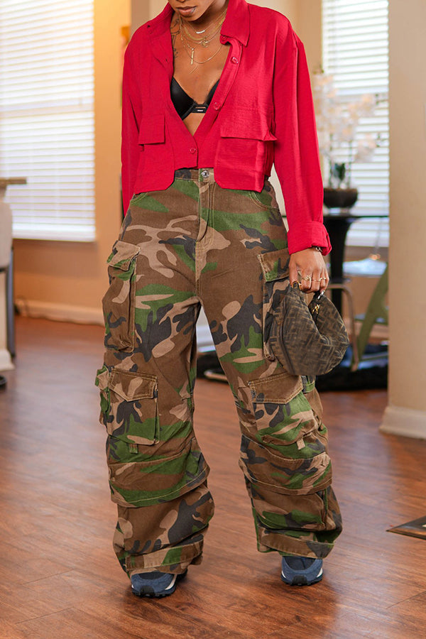 Stylish Flap Pocket Camouflage Cargo Pants