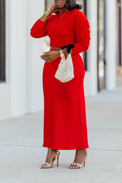 Elegant Solid Sweater & Skirt Set