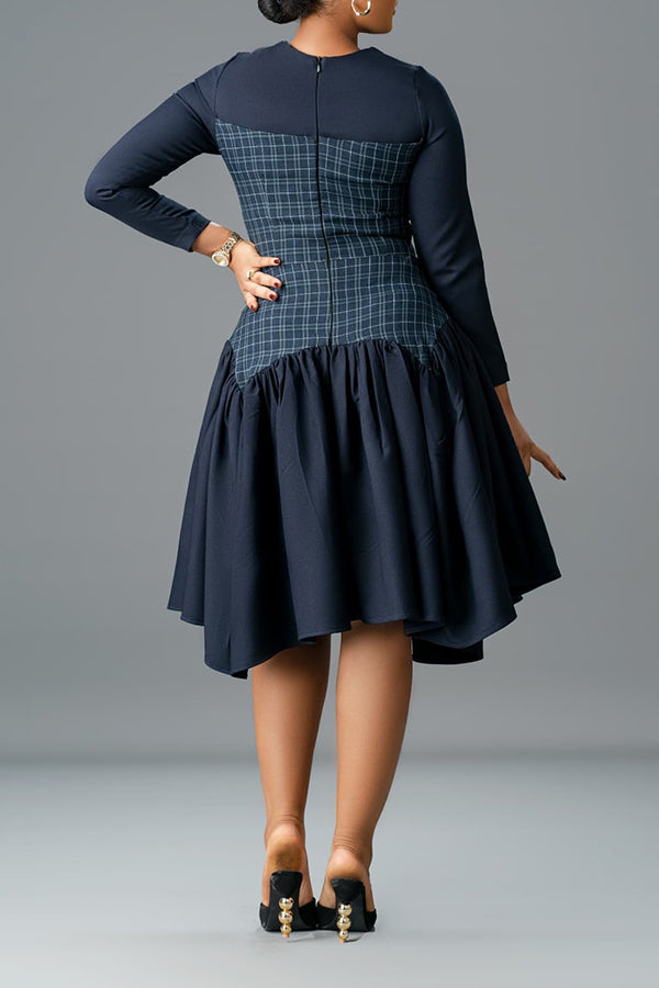 Elegant Plaid Ruffle Hem Midi Dress