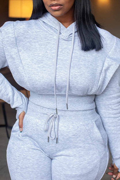 Cozy Solid Hooded & Drawstring Pants Set