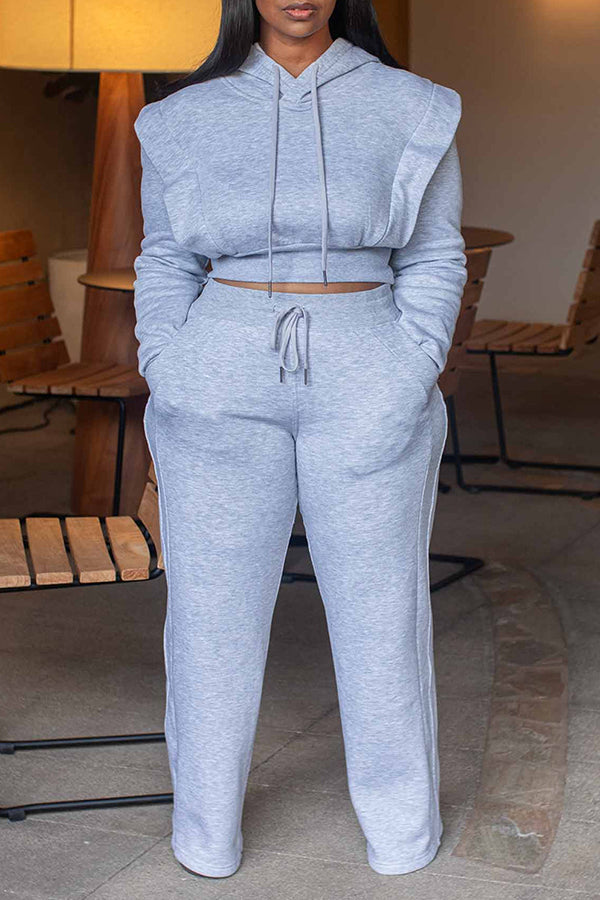 Cozy Solid Hooded & Drawstring Pants Set