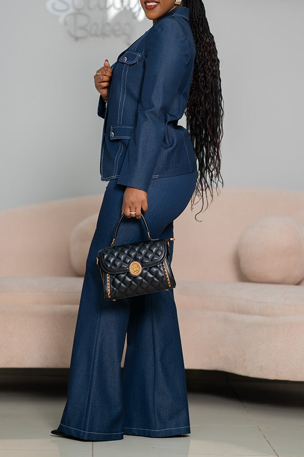 Stylish Denim Blazer & Pants Set