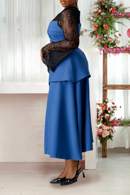 Elegant Patchwork-Inspired Waist-Cinching Layered Pleated Long Skirt