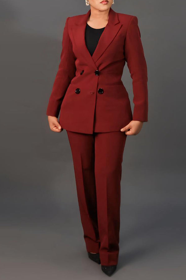 Formal Waist-Cinching Mid-Length Suit Jacket & Suit Trousers Suit Set