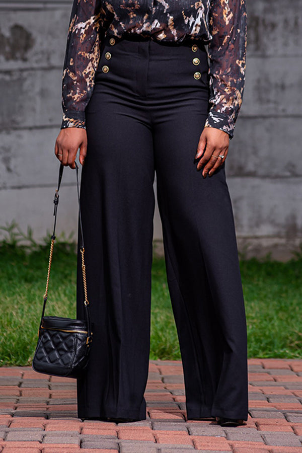 Fashionable Double-breasted High-waist Wide-leg Pants