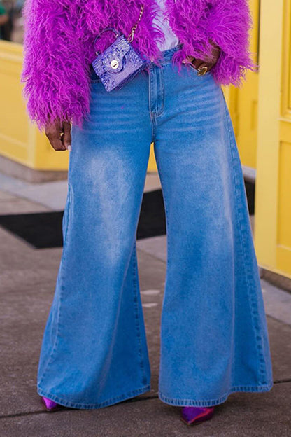 Chic Bleach Wash Wide Leg Jeans