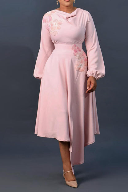 Chic Draped Collar Lantern Sleeve Dress