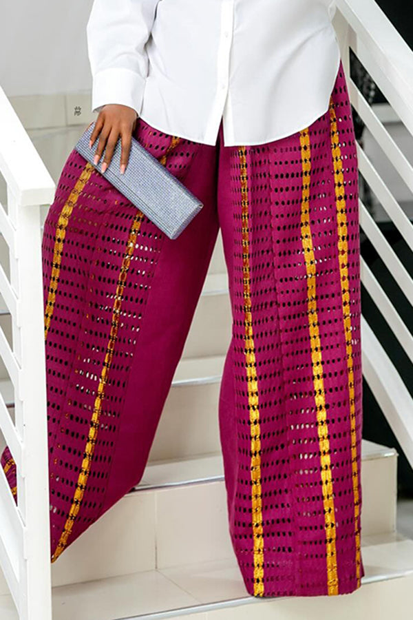 Stylish Color-Blocked Strip Lace-Up Pants