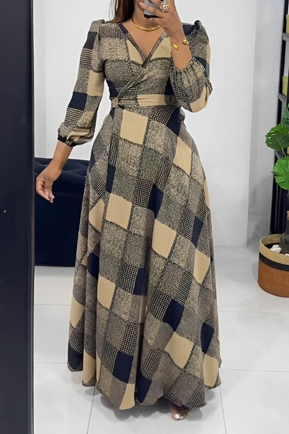 Chic Plaid Surplice Neck Dress