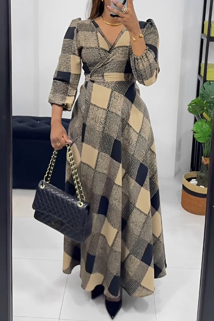 Chic Plaid Surplice Neck Dress