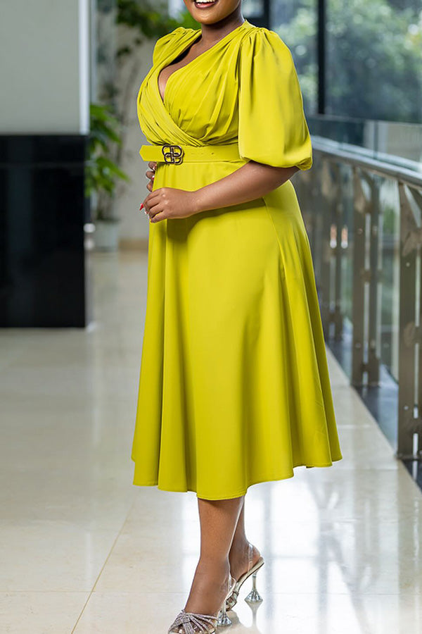 Elegant Overlap Collar Ruched A-line Dress