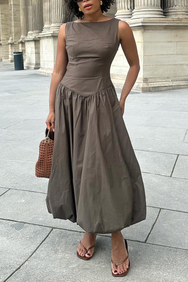 Stylish Round Neck Balloon Hem Dress