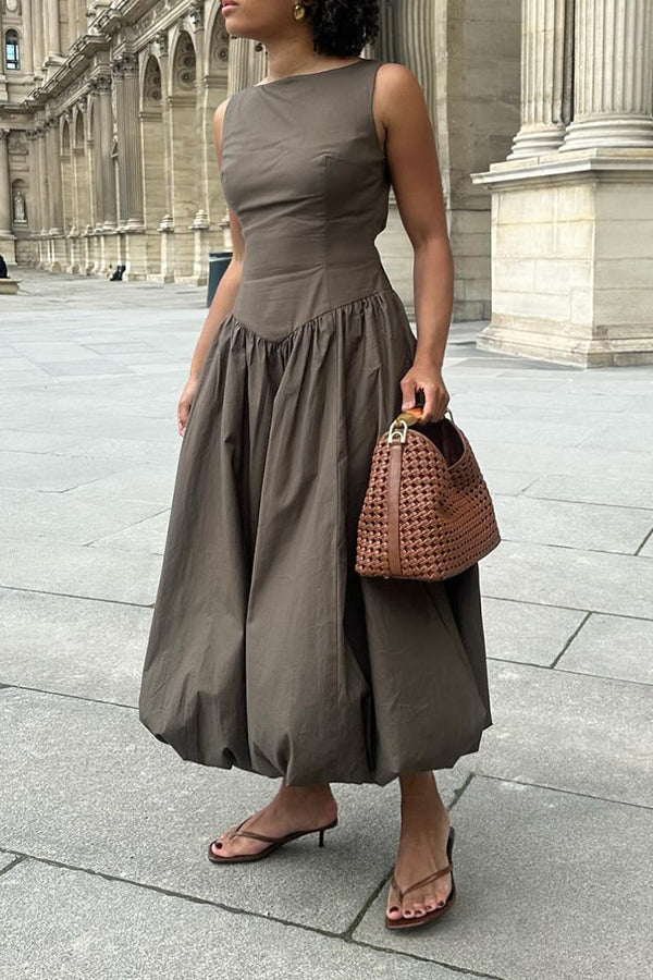 Stylish Round Neck Balloon Hem Dress