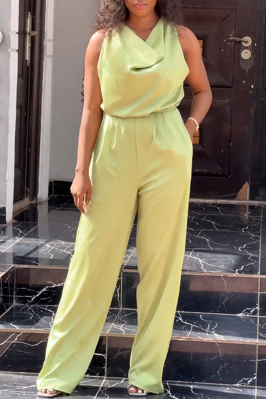 Stylish Solid Draped Collar Jumpsuit