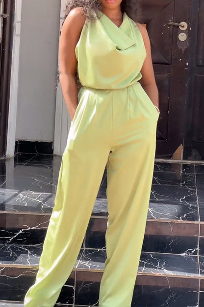 Stylish Solid Draped Collar Jumpsuit