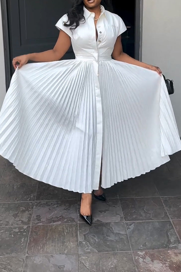 Stylish Pleated Breasted A-line Dress