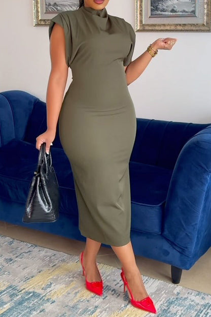 Stylish Slim Draped Collar Midi Dress