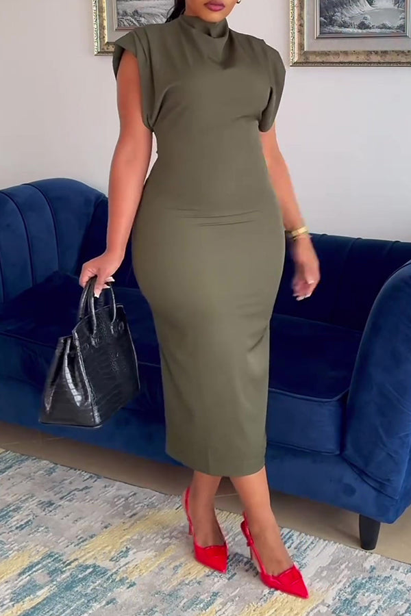 Stylish Slim Draped Collar Midi Dress