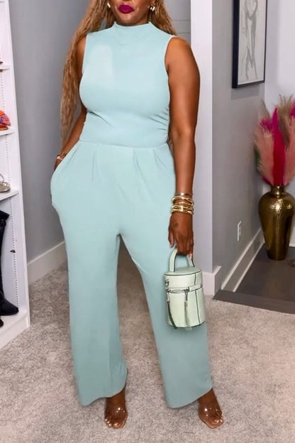 Casual Solid Mock Neck Jumpsuit