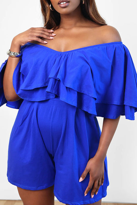 Double Pleated Ruffled Wide-Leg Romper royal blue