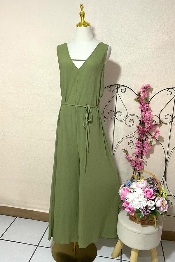 Casual V-Neck Wide-Leg Jumpsuit