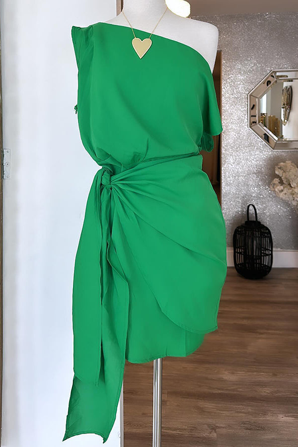 Elegant Off-Shoulder Wrap Tie Dress