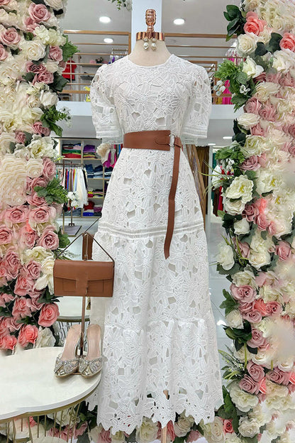 Elegant Hollow Lace Patchwork Dress