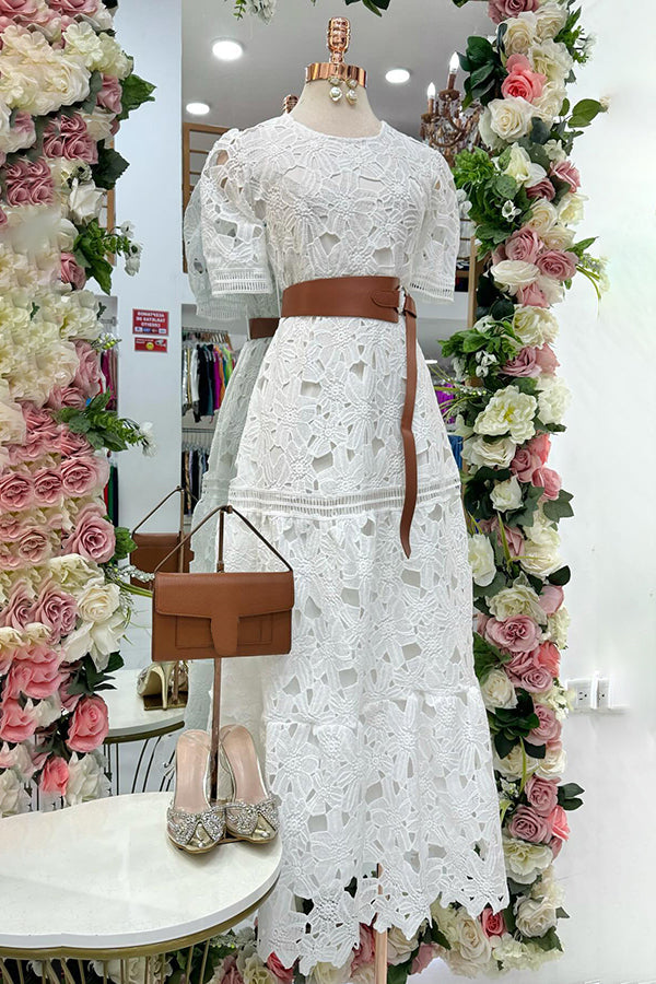 Elegant Hollow Lace Patchwork Dress