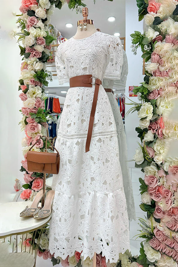 Elegant Hollow Lace Patchwork Dress