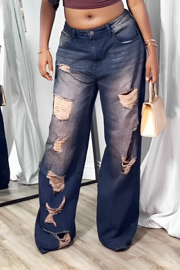 Casual Distressed Straight Leg Jeans