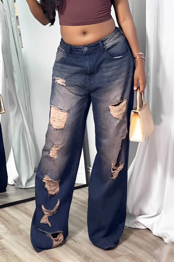 Casual Distressed Straight Leg Jeans