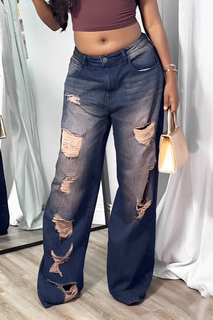 Casual Distressed Straight Leg Jeans