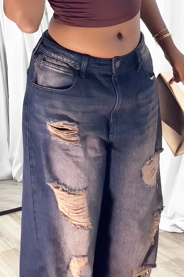 Casual Distressed Straight Leg Jeans