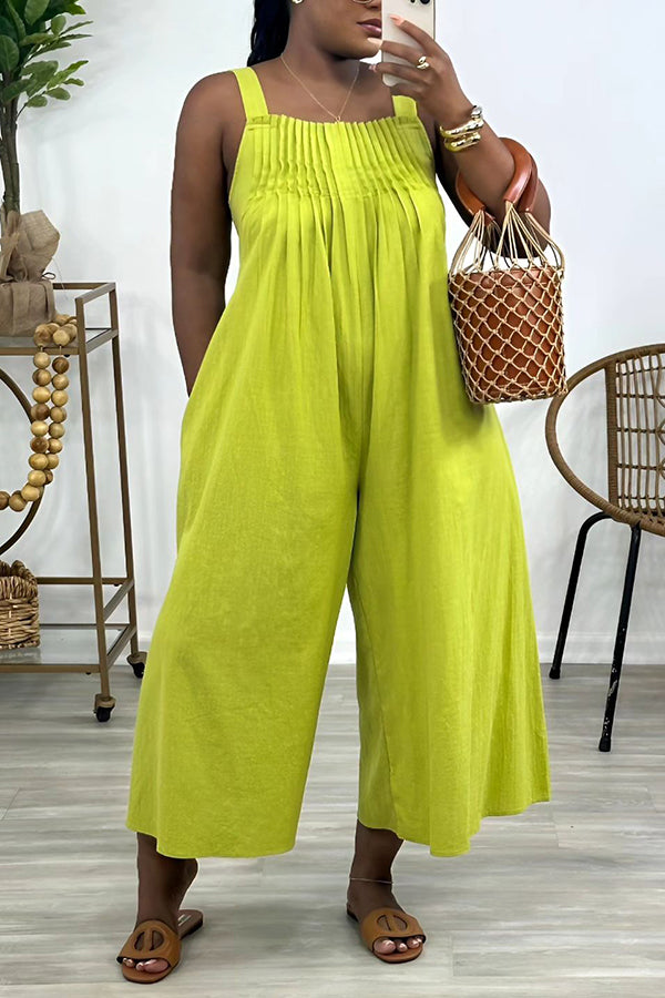 Casual Cotton Pleated Lace-Up Overalls