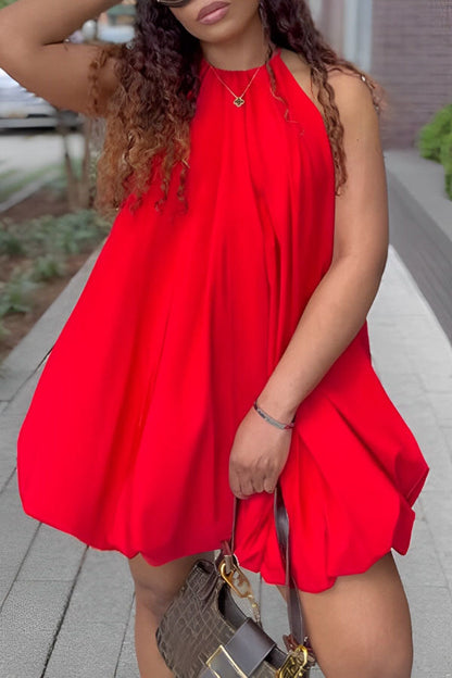 Fashion Solid Color Bubble Dress