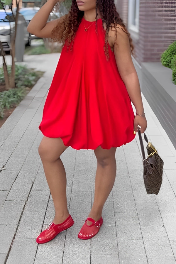 Fashion Solid Color Bubble Dress