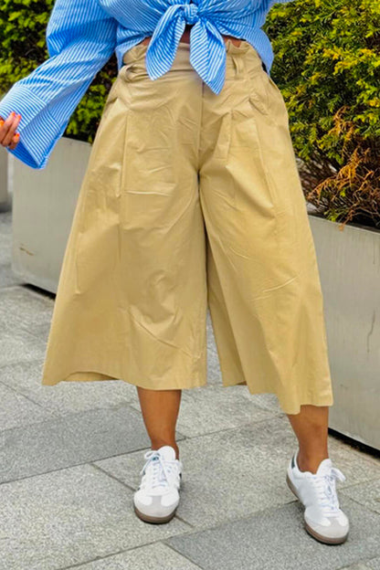 Casual Cotton Wide Leg Capri Pants