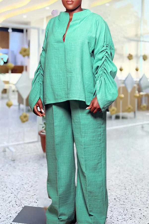 Elegant Pleated Puff Shirt & Pants Set